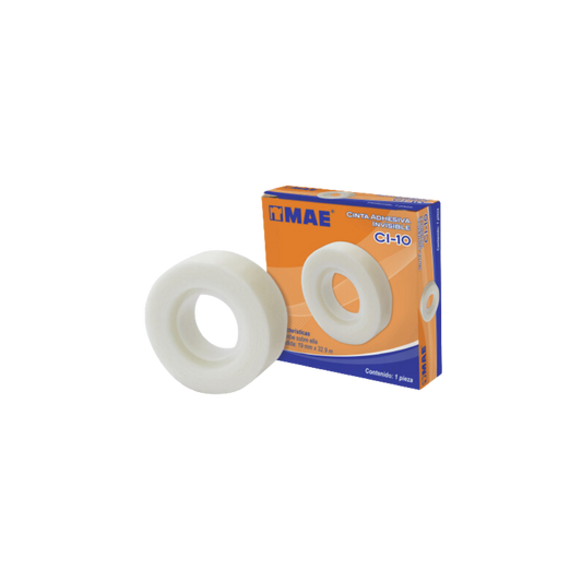 CINTA ADHESIVA INVISIBLE MARCA MAE TRANSPARENTE MEDIDAS 19 MM X 33 M 1 PIEZA CI-10