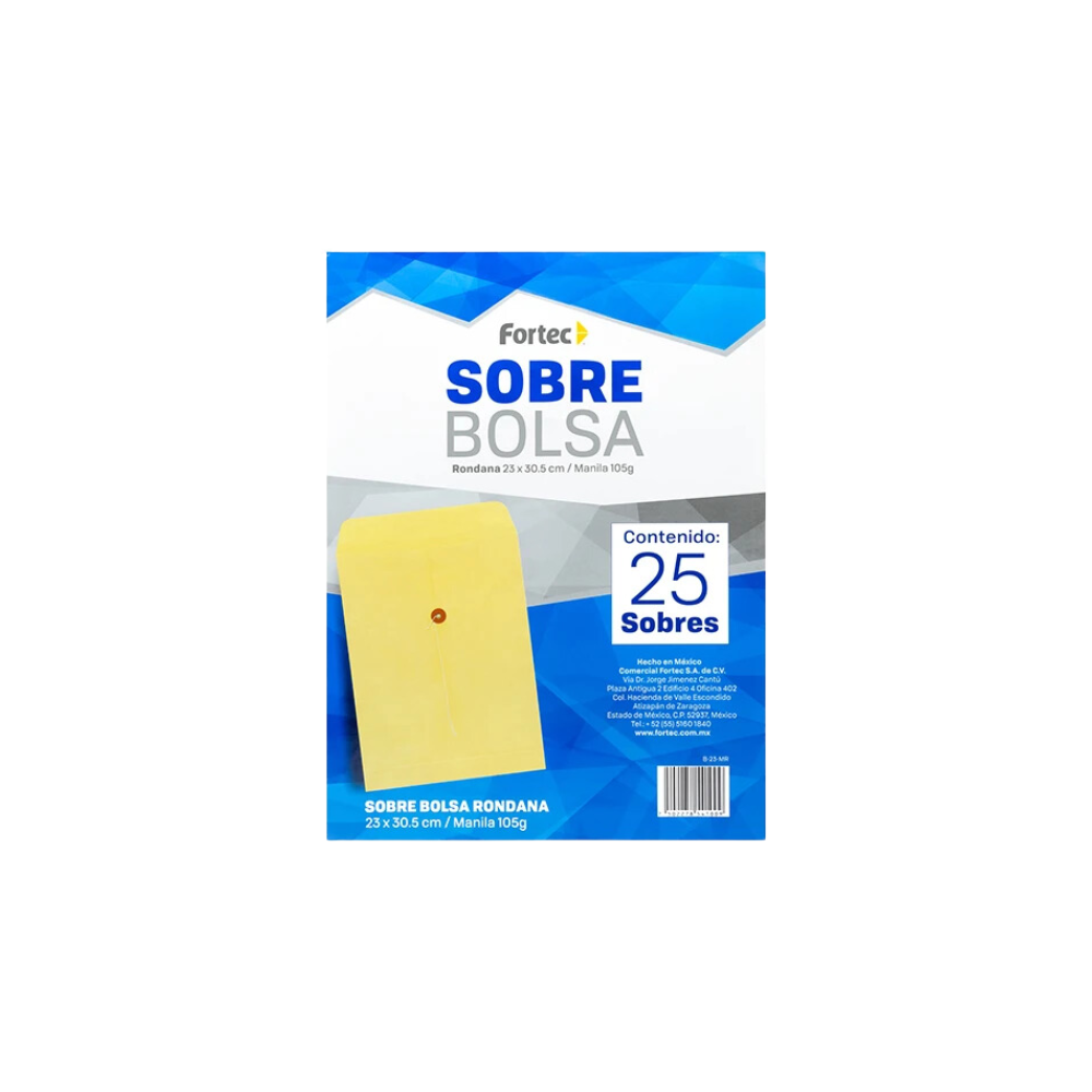 SOBRE BOLSA PAPEL CON RONDANA FORTEC AMARILLO TAMAÑO CARTA PAQUETE CON 25 SOBRES B-23-MR