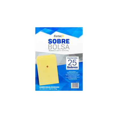 SOBRE BOLSA PAPEL CON RONDANA FORTEC AMARILLO TAMAÑO CARTA PAQUETE CON 25 SOBRES B-23-MR