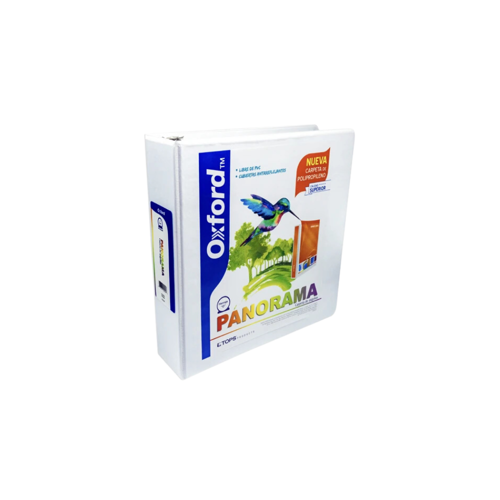 CARPETA DE CARTÓN PANORÁMICA BLANCA 2 PULGADAS OXFORD ARILLO EN O PARA 475 HOJAS TAMAÑO CARTA PP02004