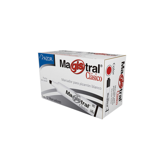 MARCADORES PARA PIZARRÓN  AZOR MAGISTRAL CLÁSICO COLOR ROJO PUNTA CINCEL CAJA CON 12 PIEZAS 301.83402