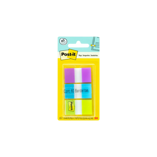 BANDERITAS POST-IT 3 COLORES PAQUETE CON 60 BANDERITAS MEDIDAS 2.3 x 4.3 CM 70071493244