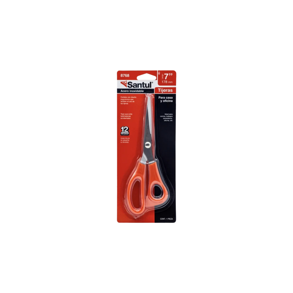 TIJERA DE ACERO INOXIDABLE DE 7 PULGADAS MARCA SANTUL PARA CASA Y OFICINA 8768 CON MANGO DE PLÁSTICO 1 PIEZA