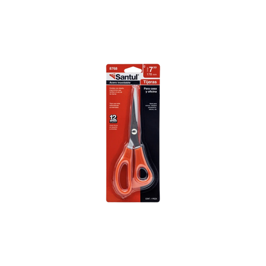 TIJERA DE ACERO INOXIDABLE DE 7 PULGADAS MARCA SANTUL PARA CASA Y OFICINA 8768 CON MANGO DE PLÁSTICO 1 PIEZA