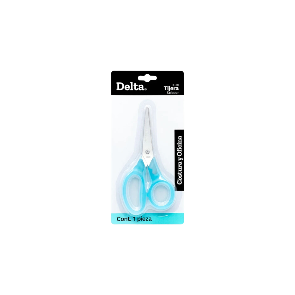 TIJERAS DE OFICINA MARCA DELTA MEDIDA 152MM DE ACERO INOXIDABLE Y MANGO D EPLÁSTICO 1 PIEZA D-6B