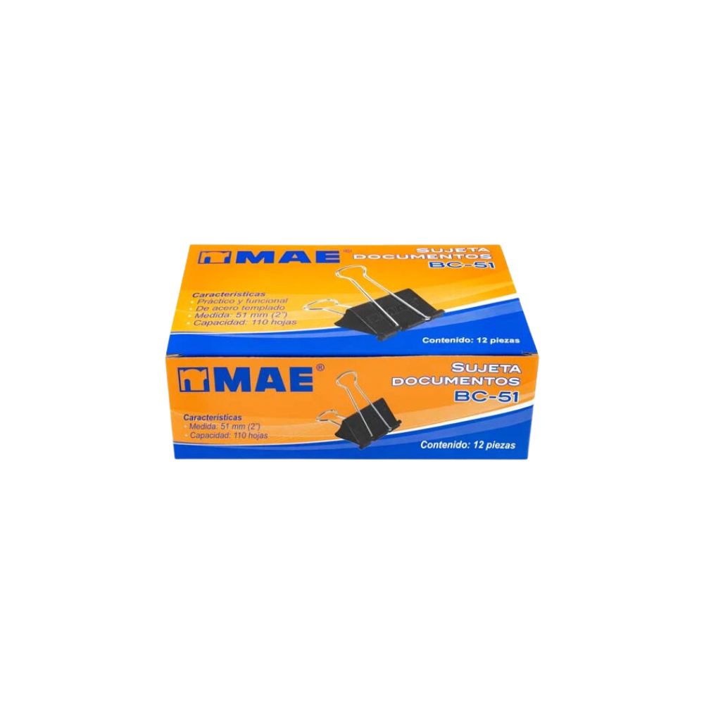 SUJETADOCUMENTOS GRANDE MAE CAPACIDAD DE HASTA 110 HOJAS CAJA CON 12 PIEZAS BC-51