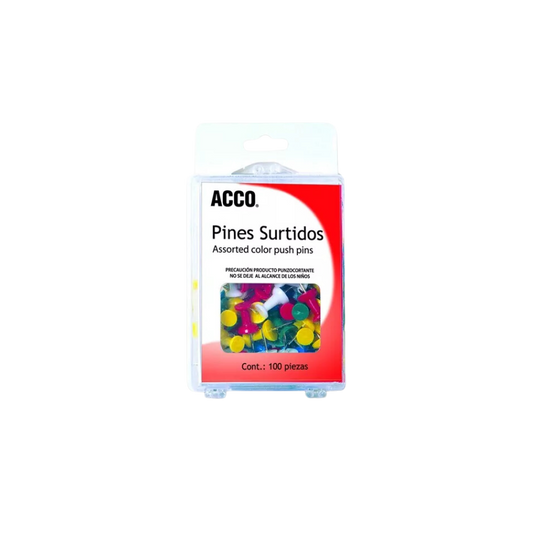 PIN ACCO CON CABEZA PLÁSTICA DE COLORES CON PUNTA DE METAL BLISTER CON 100 PIEZAS P1167