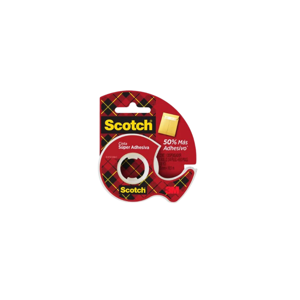 CINTA SUPER ADHESIVA TRANSPARENTE MARCA SCOTCH CON DISPENSADOR MEDIDA  19MM X 16.5M 1 PIEZA 70007064168S