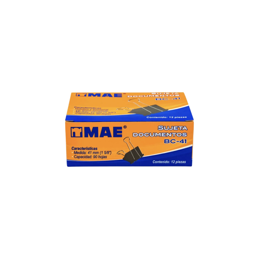 SUJETADOCUMENTOS GRANDE MAE CAPACIDAD DE HASTA 90 HOJAS CAJA CON 12 PIEZAS BC-41