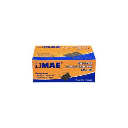 SUJETADOCUMENTOS GRANDE MAE CAPACIDAD DE HASTA 90 HOJAS CAJA CON 12 PIEZAS BC-41