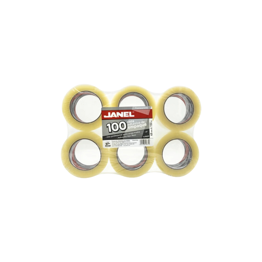 CINTA ADHESIVA TRANSPARENTE DE EMPAQUE PARA CARGA MEDIA MARCA JANEL MEDIDAS 48MM X 150M BLISTER CON 6 PIEZAS 1554815700