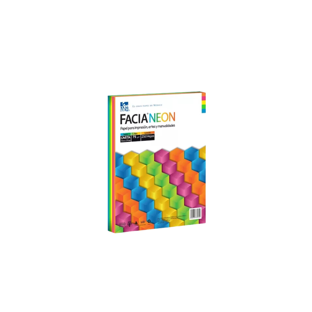 PAPEL FACIA NEON TAMAÑO CARTA 1 RESMA CON 250 HOJAS DE COLORES VARIADOS A8738075011C0SC