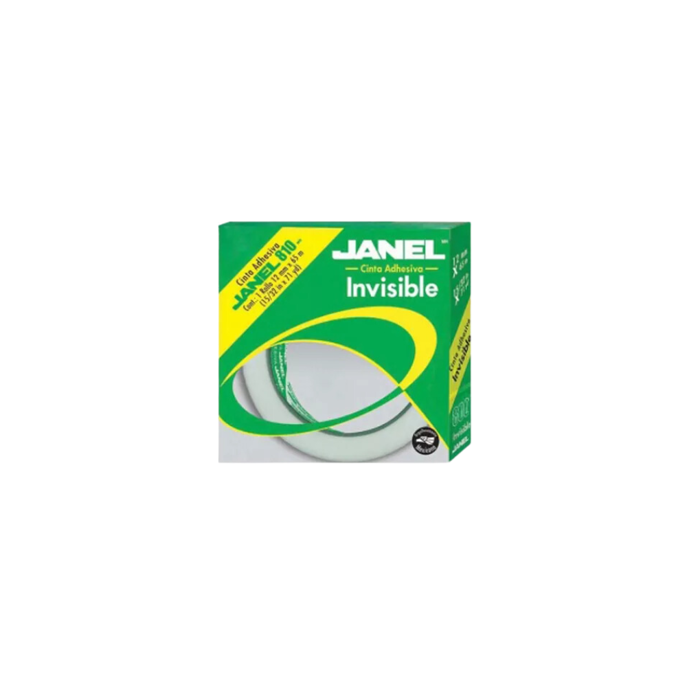 CINTA ADHESIVA INVISIBLE MARCA JANEL TRANSPARENTE MEDIDAS 12MM X 65M 1 PIEZA 8101265100