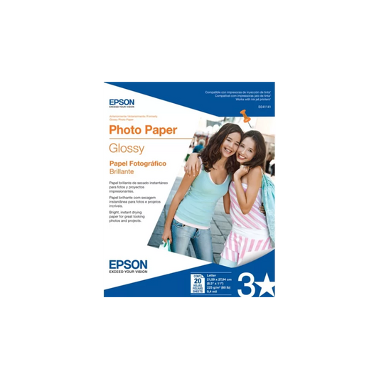 PAPEL FOTOGRÁFICO EPSON GLOSSY PHOTO TAMAÑO CARTA 2O HOJAS S041141
