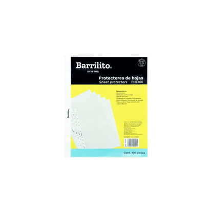 PROTECTOR DE HOJAS BARRILITO TAMAÑO CARTA TRANSPARENTE MÚLTIPLES PERFORACIONES PAQUETE CON 100 PIEZAS PHL100