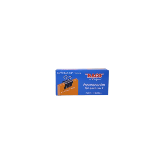 SUJETADOCUMENTOS MINI BACO PARA UN GROSOR APROXIMADO DE 13MM CAJA CON 12 PIEZAS PTBRB0003