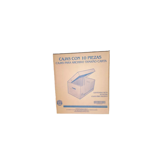 CAJA DE CARTÓN PARA ARCHIVO CON TAPA TAMAÑO CARTA GEO EMPAQUE CON 10 PIEZAS 1000125