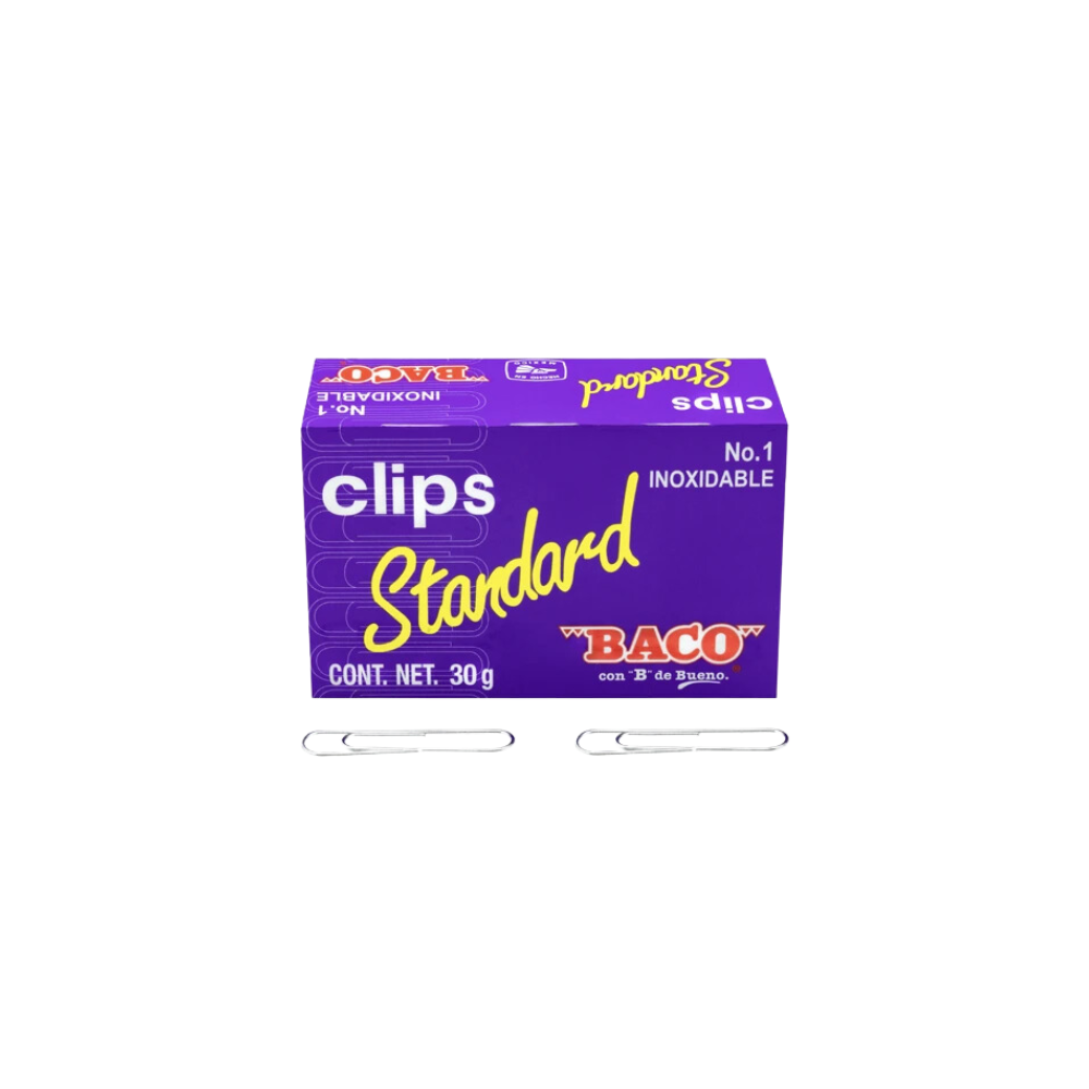 CLIP ESTÁNDAR NÚMERO 1 BACO CAJA CON 100 CLIPS PTCLA0019