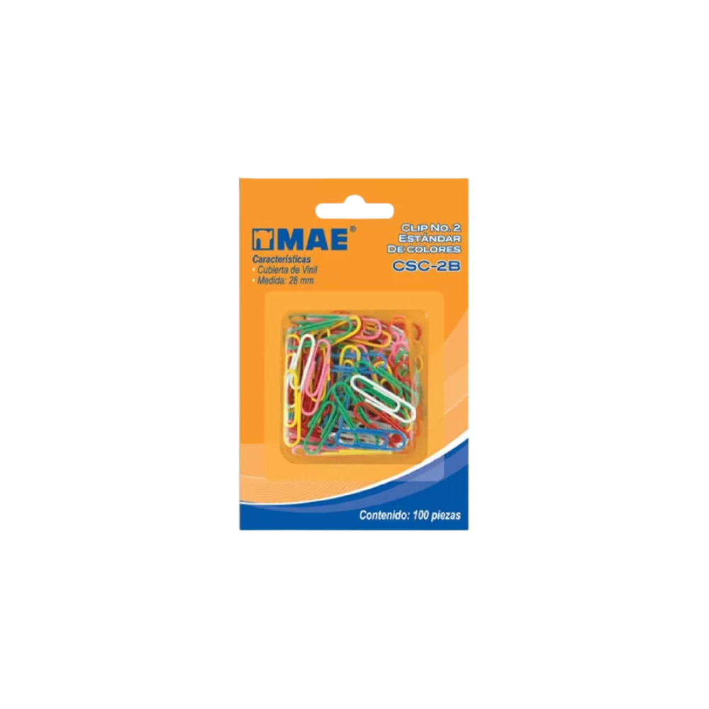 CLIP ESTÁNDAR DE COLORES NÚMERO 2 MAE CAJA CON 100 CLIPS CSC-2B