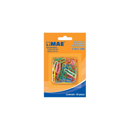 CLIP ESTÁNDAR DE COLORES NÚMERO 2 MAE CAJA CON 100 CLIPS CSC-2B