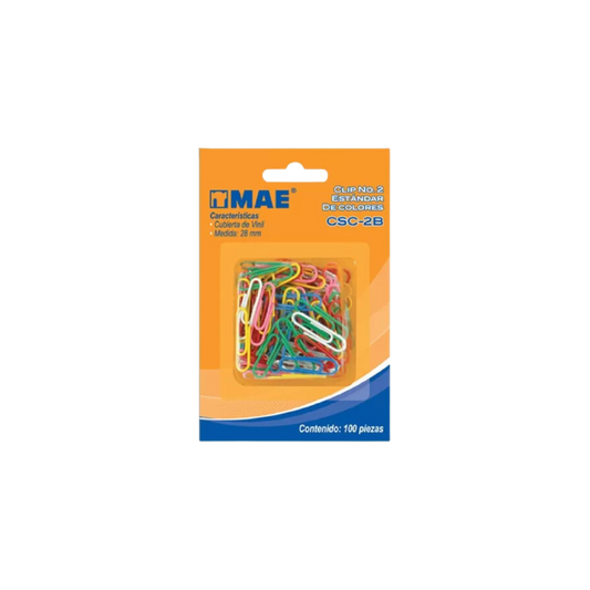 CLIP ESTÁNDAR DE COLORES NÚMERO 2 MAE CAJA CON 100 CLIPS CSC-2B