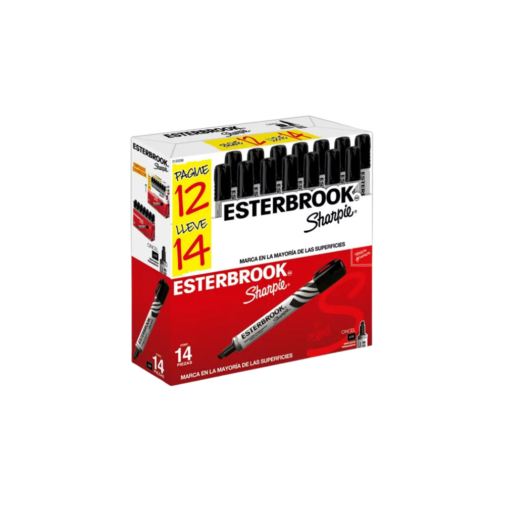 MARCADOR PERMANENTE NEGRO ESTERBROOK DE ALUMINIO PUNTA CINCEL PAQUETE CON 12 PIEZAS 2120286