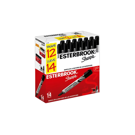 MARCADOR PERMANENTE NEGRO ESTERBROOK DE ALUMINIO PUNTA CINCEL PAQUETE CON 12 PIEZAS 2120286