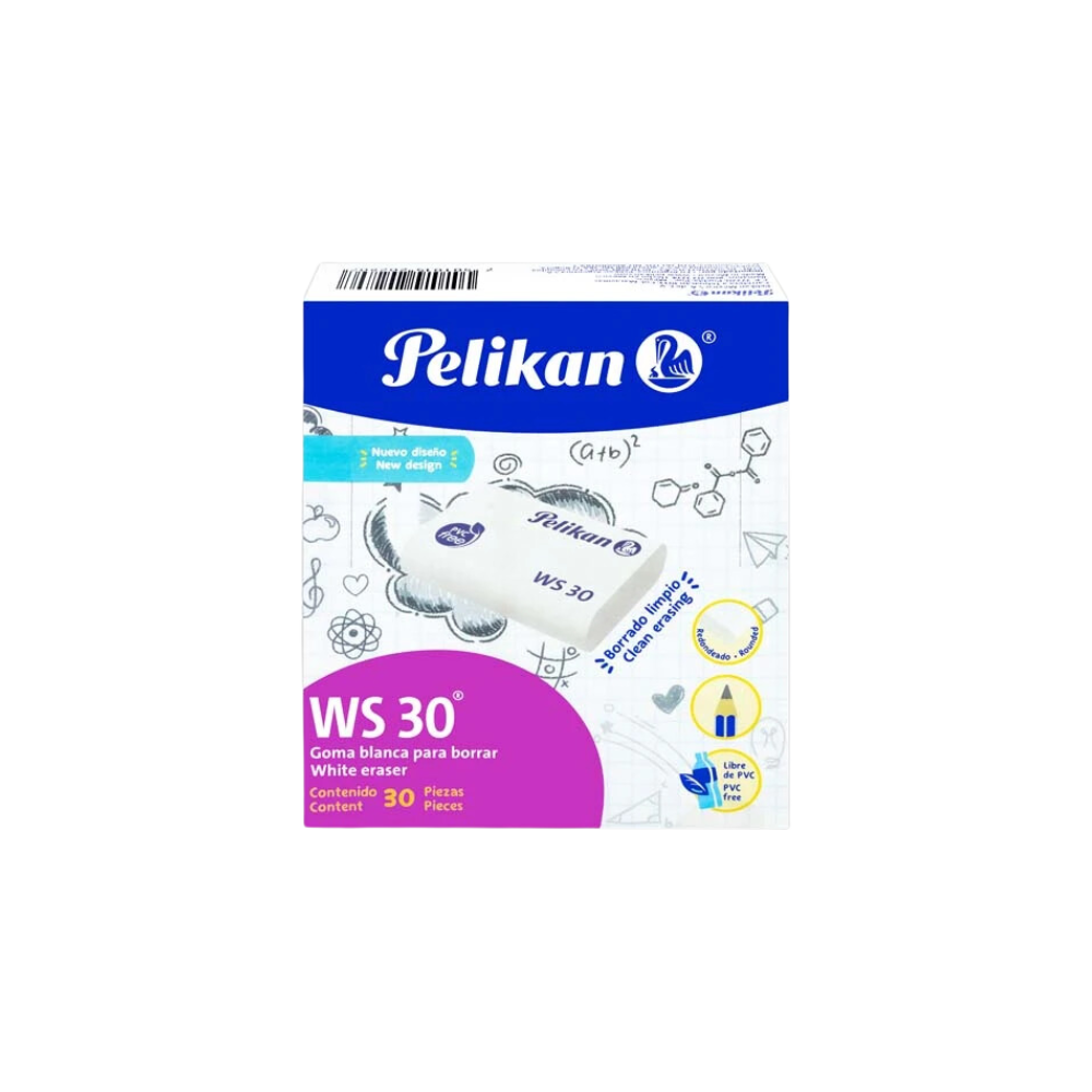 GOMA BLANCA PELIKAN WS30 CAJA CON 30 PIEZAS 6140300