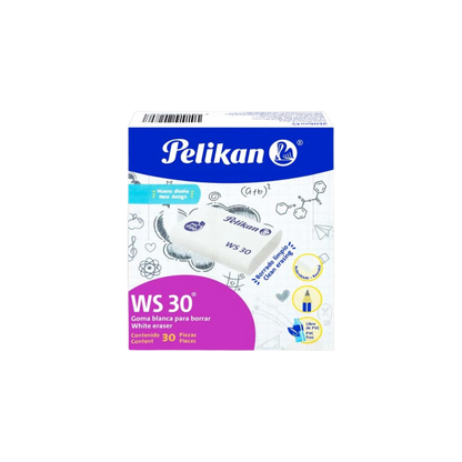 GOMA BLANCA PELIKAN WS30 CAJA CON 30 PIEZAS 6140300