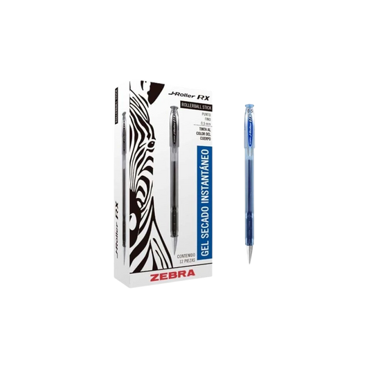 BOLÍGRAFO TINTA GEL J ROLLER RX ZEBRA FINO 0.5MM DE TINTA AZUL CAJA CON 12 PIEZAS 8601
