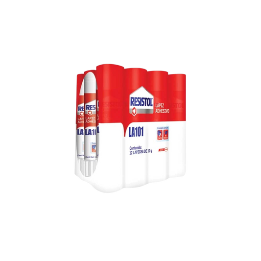 LÁPIZ ADHESIVO BLANCO MARCA RESISTOL BARRA DE 10GR PAQUETE CON 12 PIEZAS 2795825
