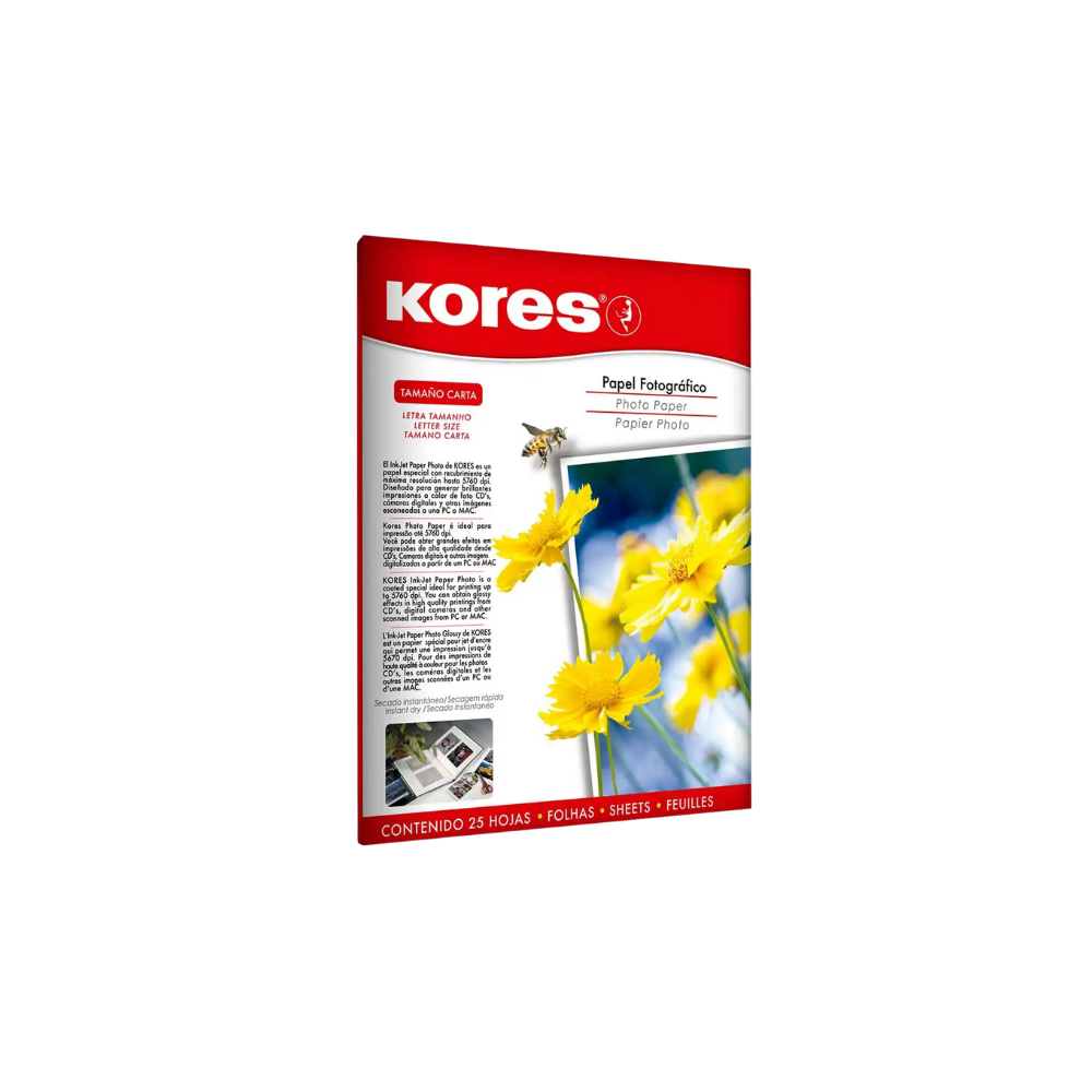 PAPEL FOTOGRÁFICO GLOSSY PHOTO CARTA KORES PAQUETE CON 25 HOJAS 73501