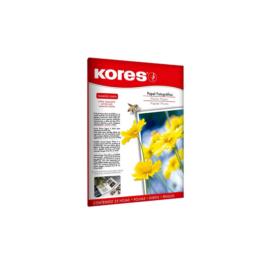 PAPEL FOTOGRÁFICO GLOSSY PHOTO CARTA KORES PAQUETE CON 25 HOJAS 73501