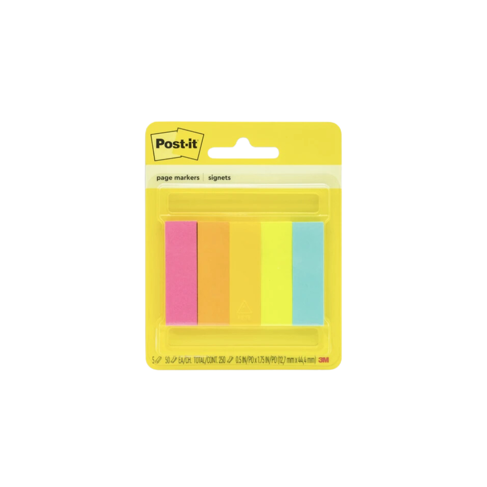 SEÑALADORES DE PAPEL POST-IT COLORES NEÓN 5 COLORES MEDIDAS 12.7X44.4MM PAQUETE CON 250 SEÑALADORES MT900179409
