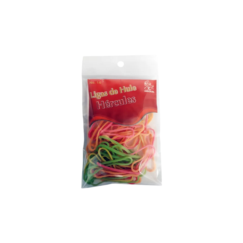 LIGAS DE HULE NATURAL HÉRCULES NO.14 VARIOS COLORES BOLSA CON 15GR LCNG-14