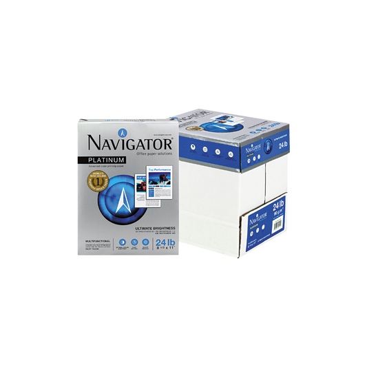 CAJA DE PAPEL BOND BLANCO NAVIGATOR ALTA BLANCURA CARTA 5 PAQUETES CON 500 HOJAS 90GR