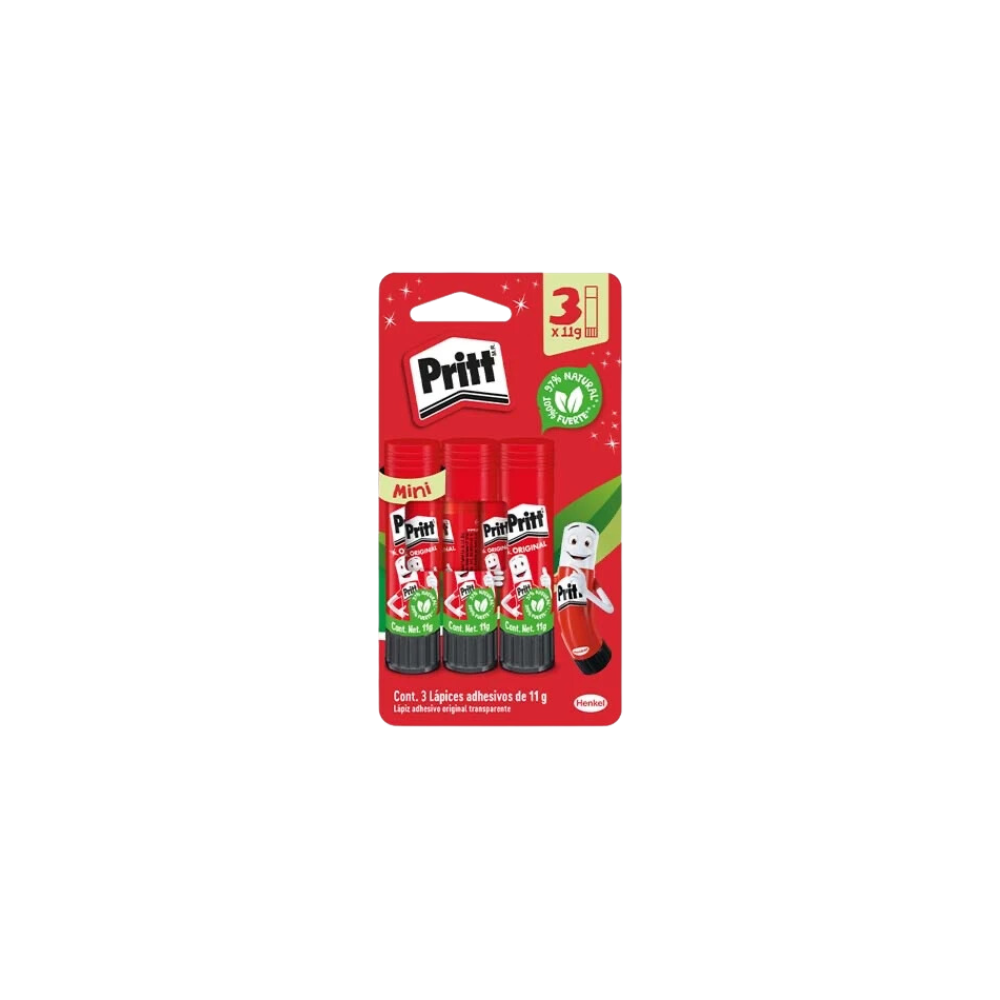 LÁPIZ ADHESIVO TRANSPARENTE PRITT BARRA 11GR PAQUETE CON 3 PIEZAS 2780668