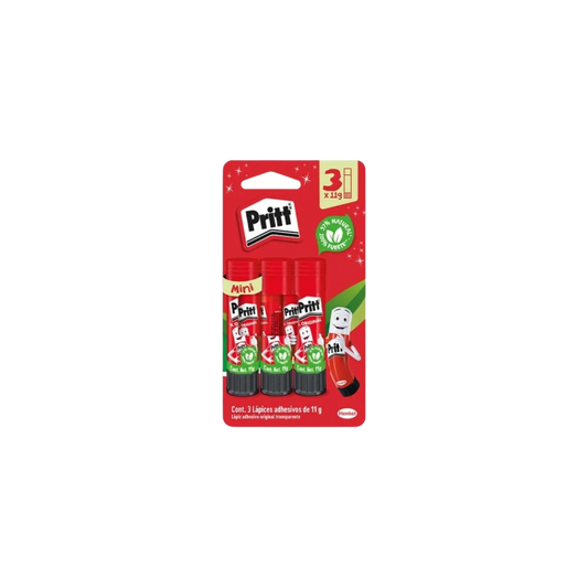LÁPIZ ADHESIVO TRANSPARENTE PRITT BARRA 11GR PAQUETE CON 3 PIEZAS 2780668