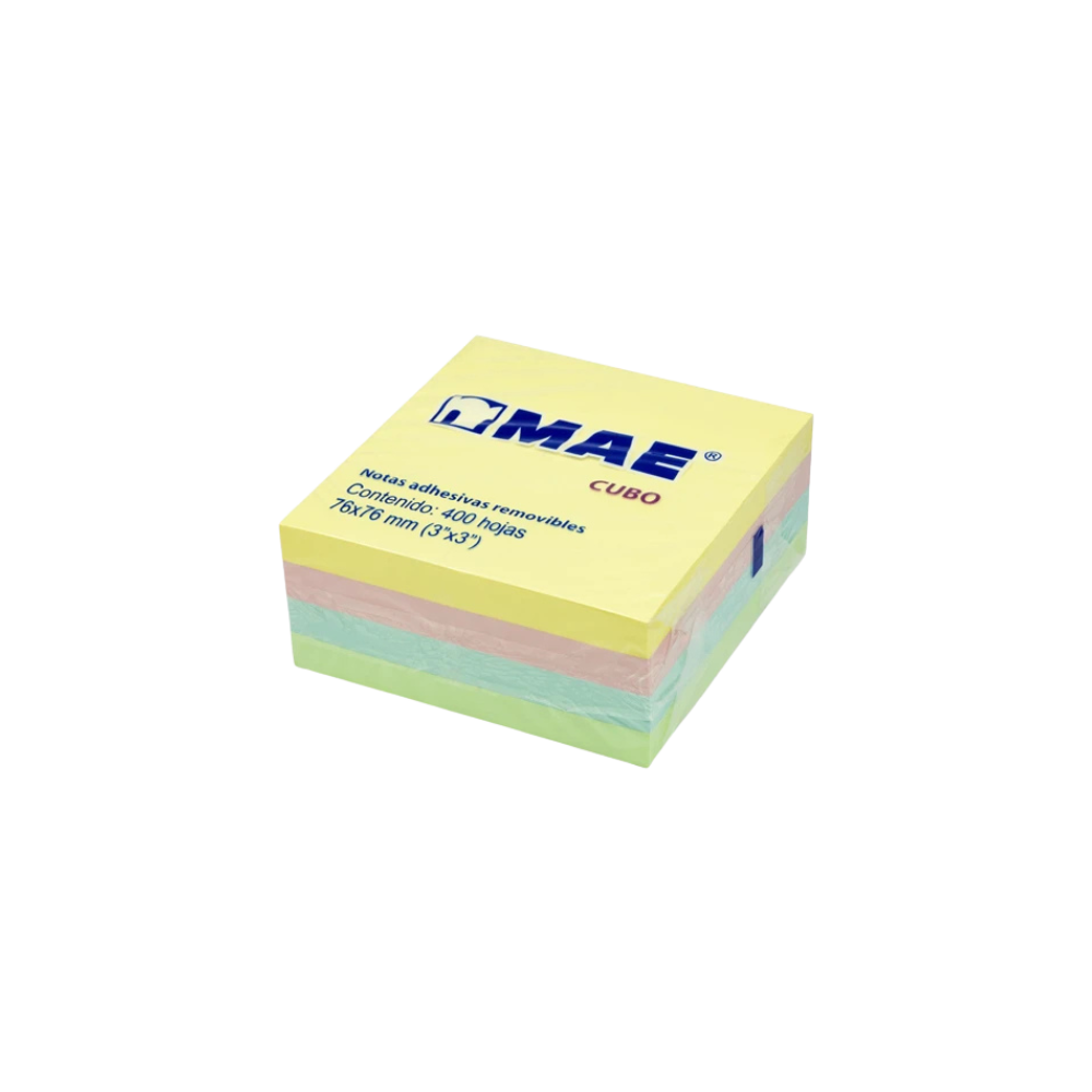 NOTA ADHESIVA FORMA CUADRADA PASTEL CUBO MAE 400 HOJAS 7.6 CM X 7.6 CM 21013