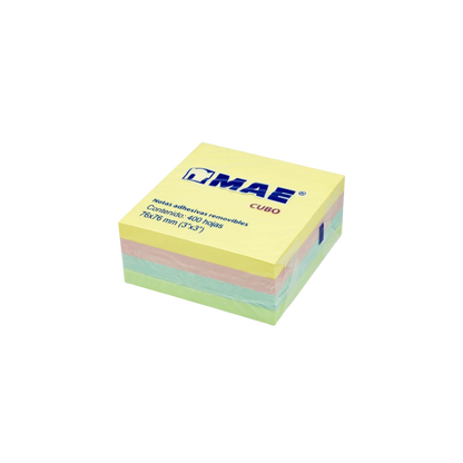 NOTA ADHESIVA FORMA CUADRADA PASTEL CUBO MAE 400 HOJAS 7.6 CM X 7.6 CM 21013