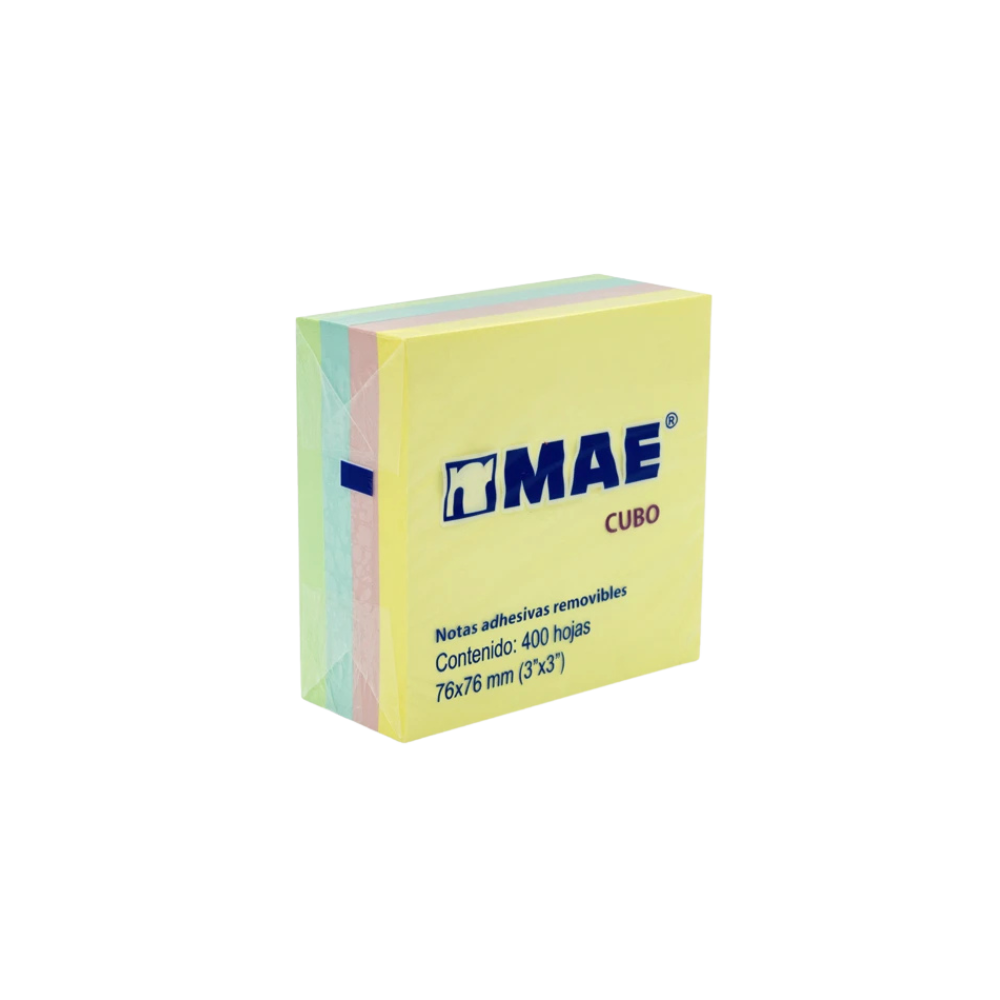 NOTA ADHESIVA FORMA CUADRADA PASTEL CUBO MAE 400 HOJAS 7.6 CM X 7.6 CM 21013