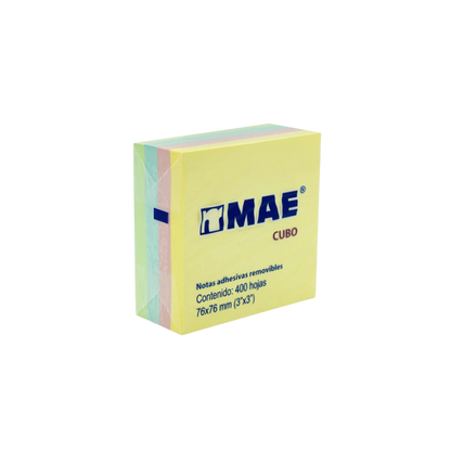 NOTA ADHESIVA FORMA CUADRADA PASTEL CUBO MAE 400 HOJAS 7.6 CM X 7.6 CM 21013