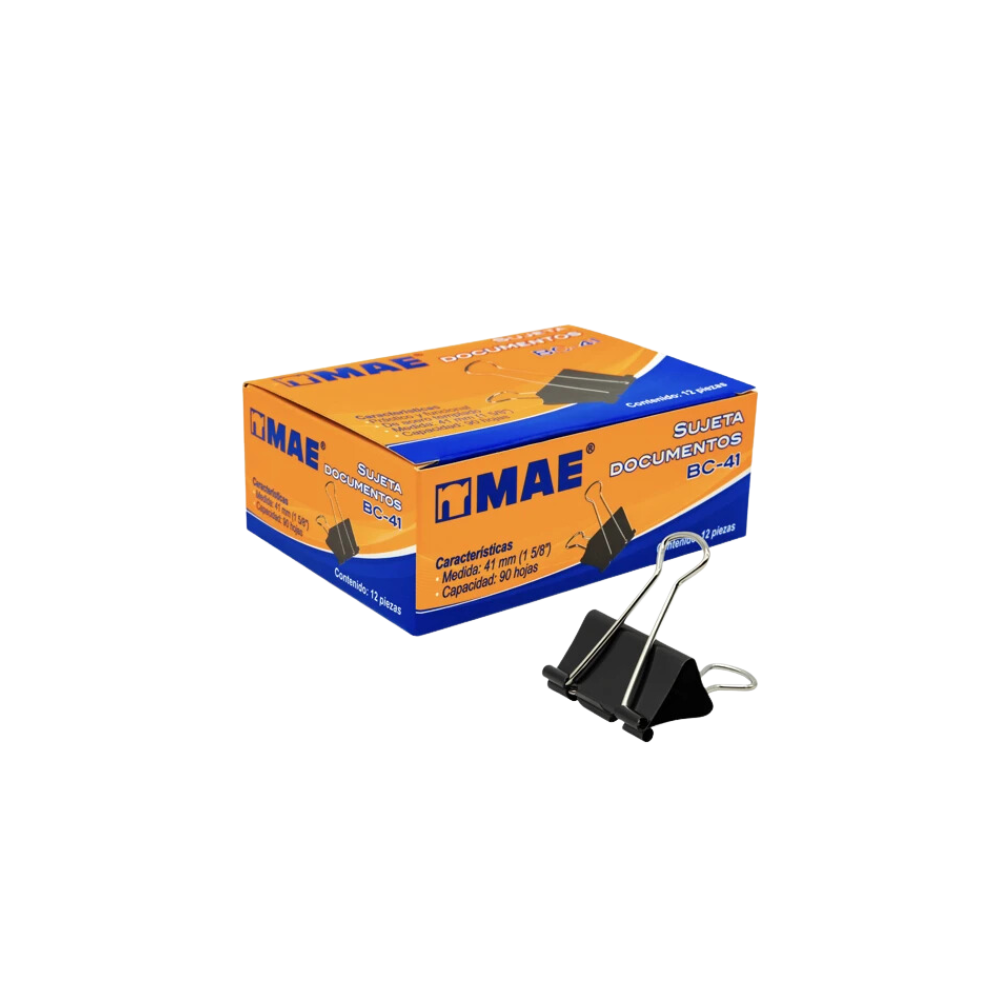 SUJETADOCUMENTOS GRANDE MAE CAPACIDAD DE HASTA 90 HOJAS CAJA CON 12 PIEZAS BC-41