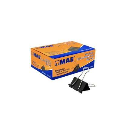 SUJETADOCUMENTOS GRANDE MAE CAPACIDAD DE HASTA 90 HOJAS CAJA CON 12 PIEZAS BC-41