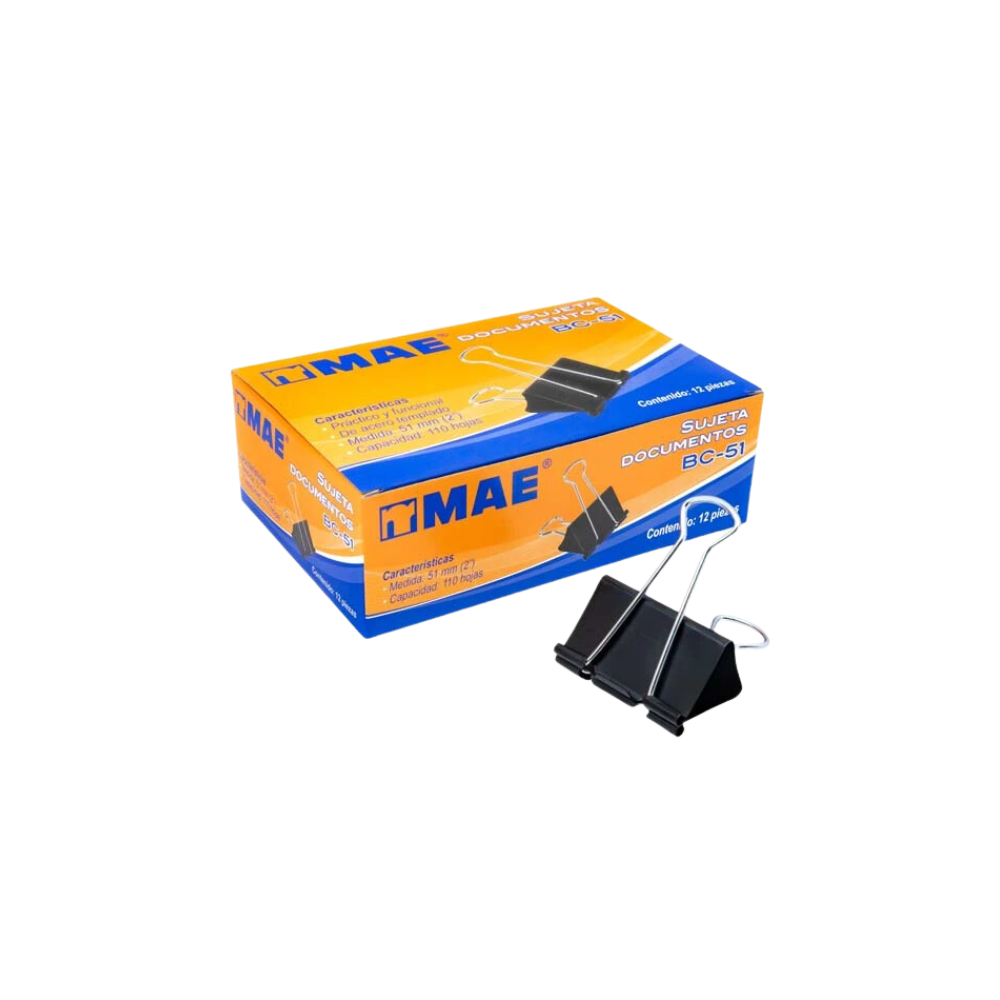 SUJETADOCUMENTOS GRANDE MAE CAPACIDAD DE HASTA 110 HOJAS CAJA CON 12 PIEZAS BC-51