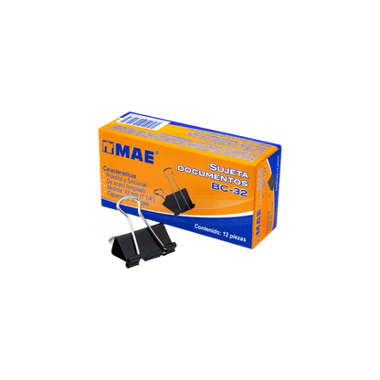 SUJETADOCUMENTOS MEDIANO MAE CAPACIDAD DE HASTA 80 HOJAS CAJA CON 12 PIEZAS BC-32