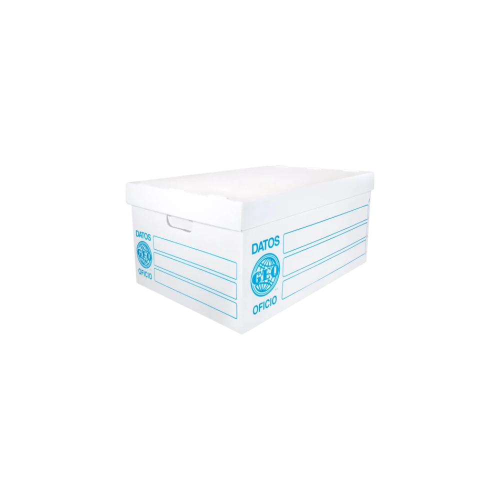 CAJA DE PLÁSTICO BLANCO PARA ARCHIVO TAMAÑO OFICIO CON TAPA MARCA GEO 1 PIEZA 1000013