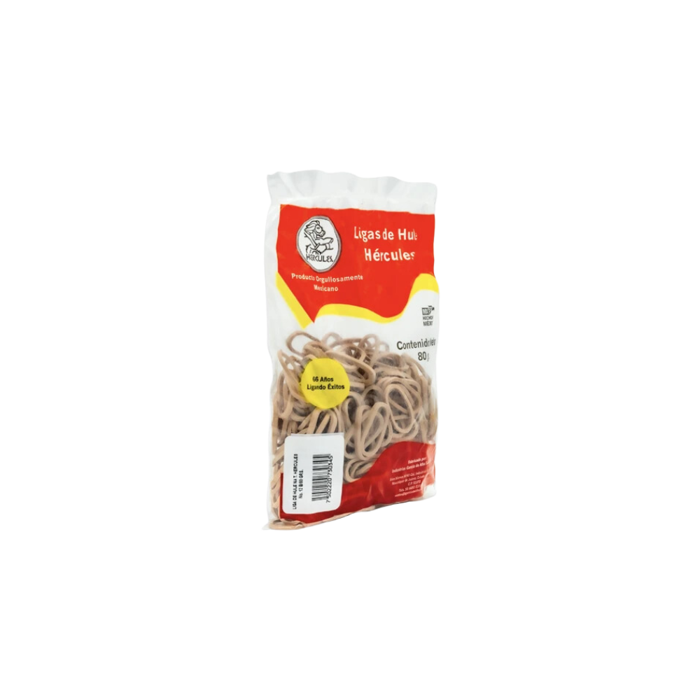 LIGAS DE HULE NATURAL HÉRCULES NO.12 COLOR BEIGE BOLSA CON 80GR 750222073034-5v