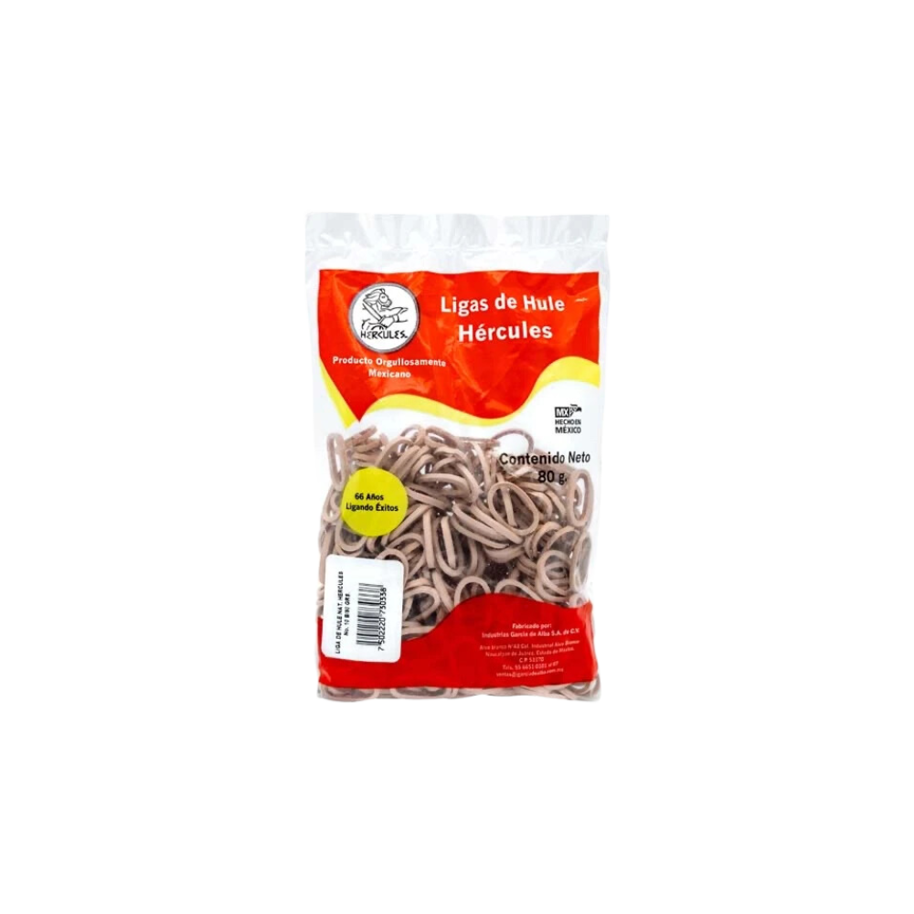 LIGAS DE HULE NATURAL HÉRCULES NO.10 COLOR BEIGE BOLSA CON 80GR 750222073033-8