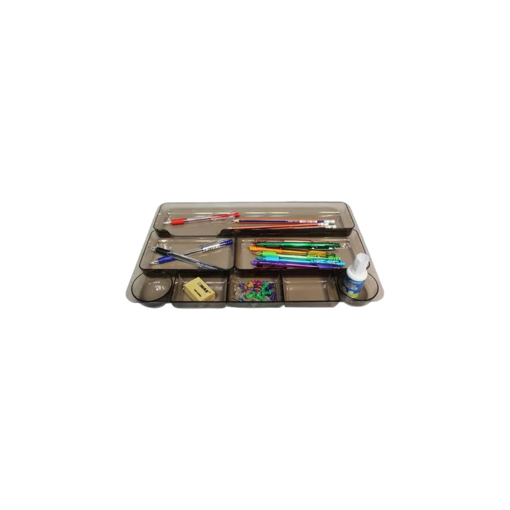 ORGANIZADOR DE ESCRITORIO RECTANGULAR HUMO POLIESTIRENO MAE VARIAS DIVISIONES 22.8 X 35.5 X 2.2 CM M-977.5